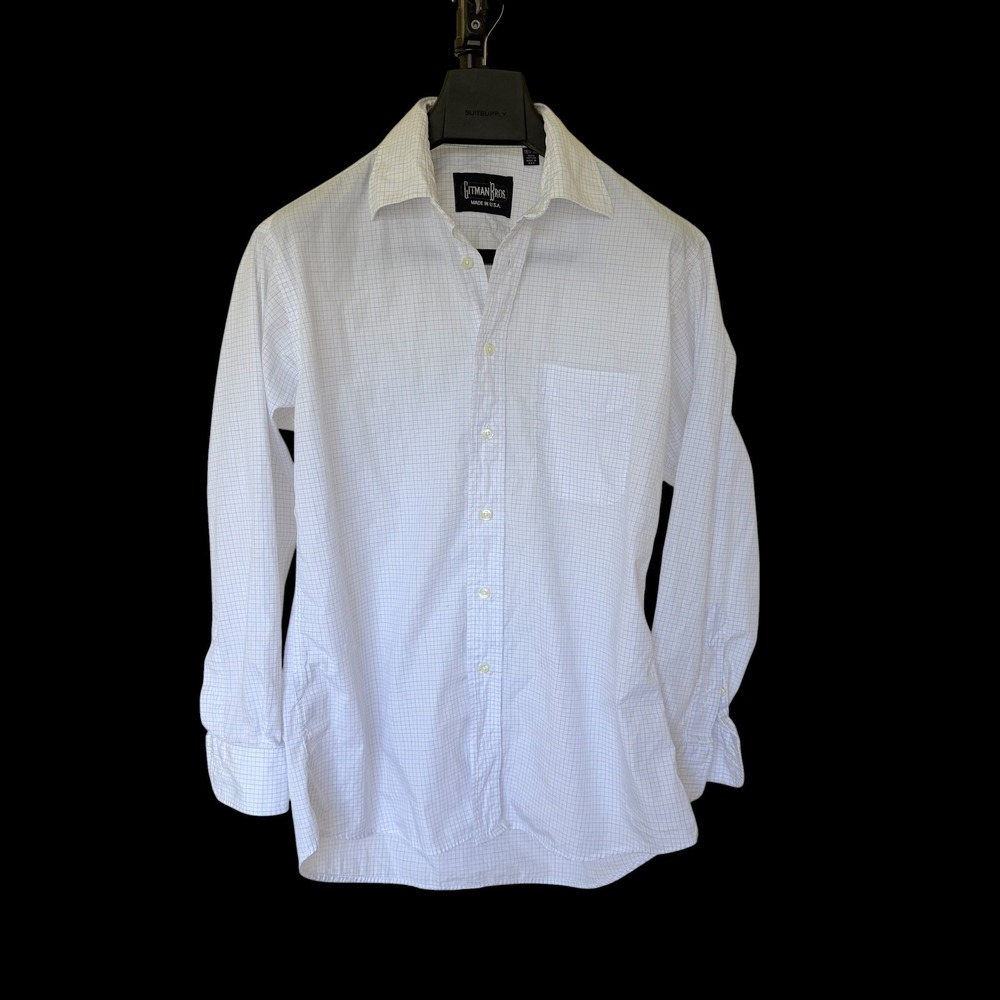 Vintage Gitman Bros 15.5-33 Button Down Shirt White Blue Micro Check Cotton
